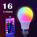 Lâmpada inteligente com controle remoto de 24 teclas, luz ambiente, 16 cores, lâmpada RGB, LED multicolorida, E27, 220 V, iluminação doméstica regulável