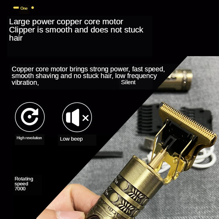 Máquina Profissional Dragão Acabamento Sem Fio Cabelo Barba Pezinho Personalizada Com Limitador de Lamina Ajustável Recarregável 4 Pentes Óleo Escovinha Kit Conjunto Aparador Acabamento