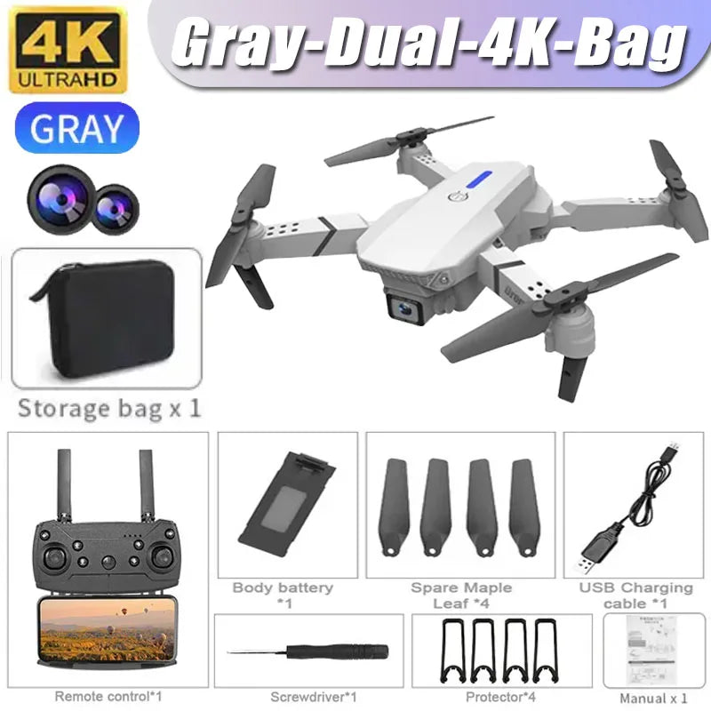 Drone E88 4K Wi-Fi FPV Dobrável com Câmera HD e Altitude Segura