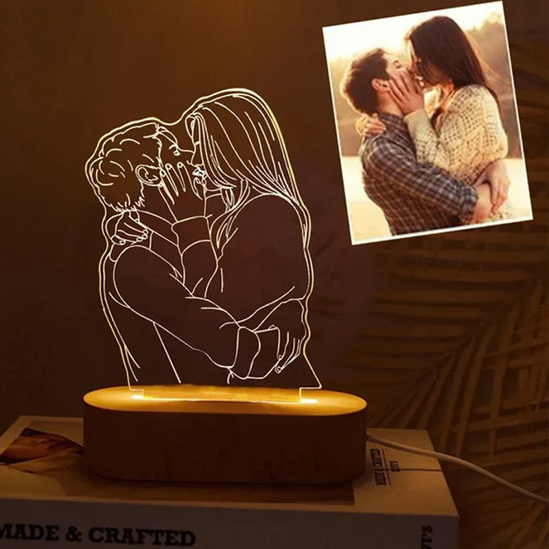 Luminária 3D Personalizada com Foto – Presente Criativo com Gravação para Casamento, Aniversário, Natal