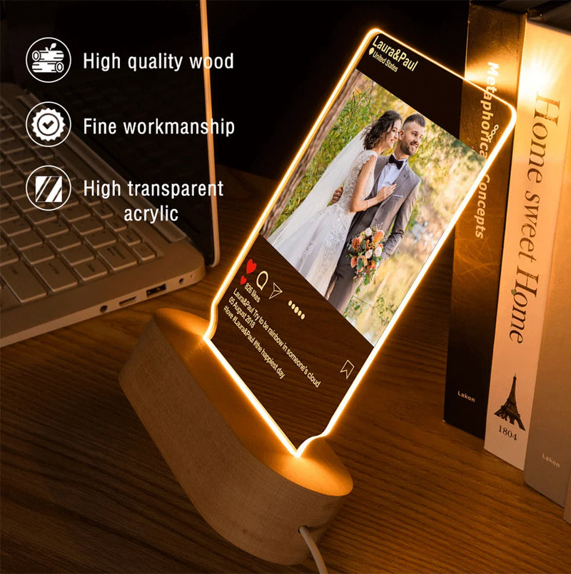 Luminária 3D Personalizada com Foto – Presente Criativo com Gravação para Casamento, Aniversário, Natal