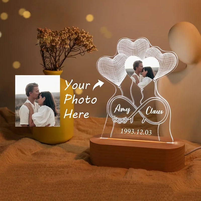 Luminária 3D Personalizada com Foto – Presente Criativo com Gravação para Casamento, Aniversário, Natal