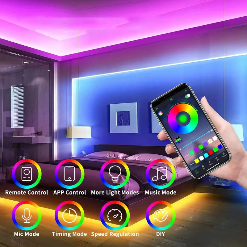Fita LED Neon RGB – 1/2/3/5 Metros | IP65 à Prova d’Água | Controle Remoto via App Tuya | USB | Flexível para Decoração Residencial