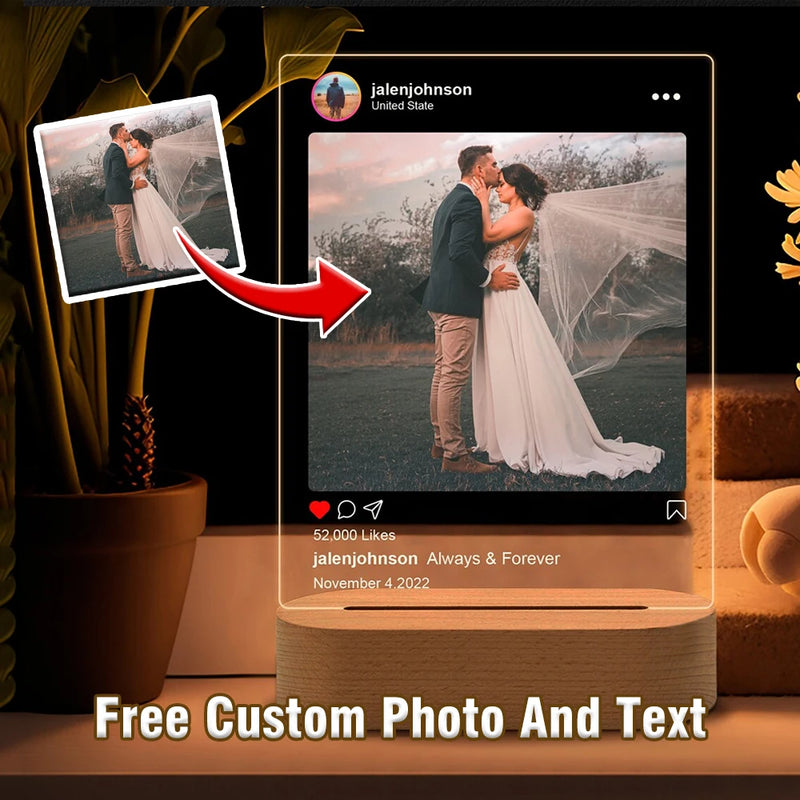 Luminária 3D Personalizada com Foto – Presente Criativo com Gravação para Casamento, Aniversário, Natal