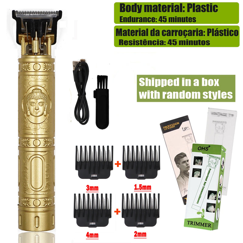 Máquina Profissional Dragão Acabamento Sem Fio Cabelo Barba Pezinho Personalizada Com Limitador de Lamina Ajustável Recarregável 4 Pentes Óleo Escovinha Kit Conjunto Aparador Acabamento