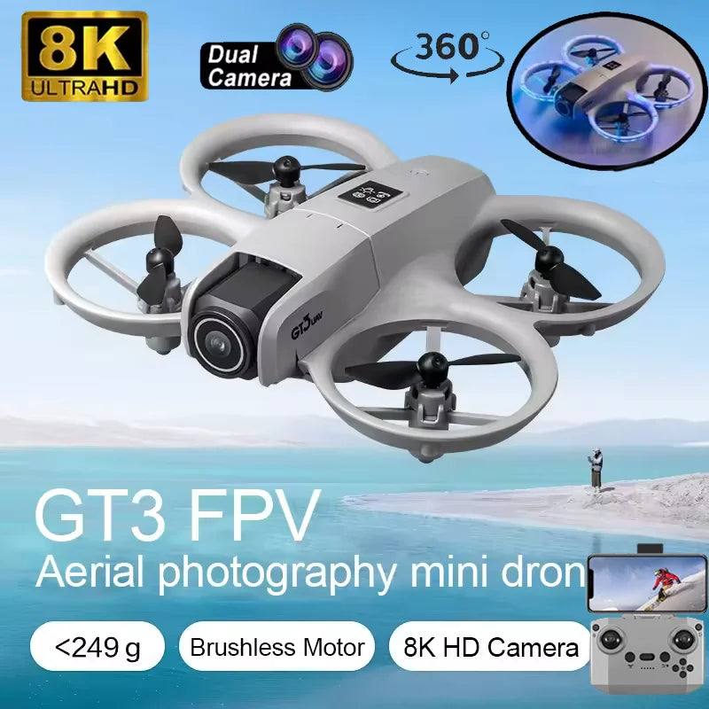 Drone GT3 MINI Original com Câmera Dupla 8K – Controle Remoto, GPS e Fotografia Aérea Profissional