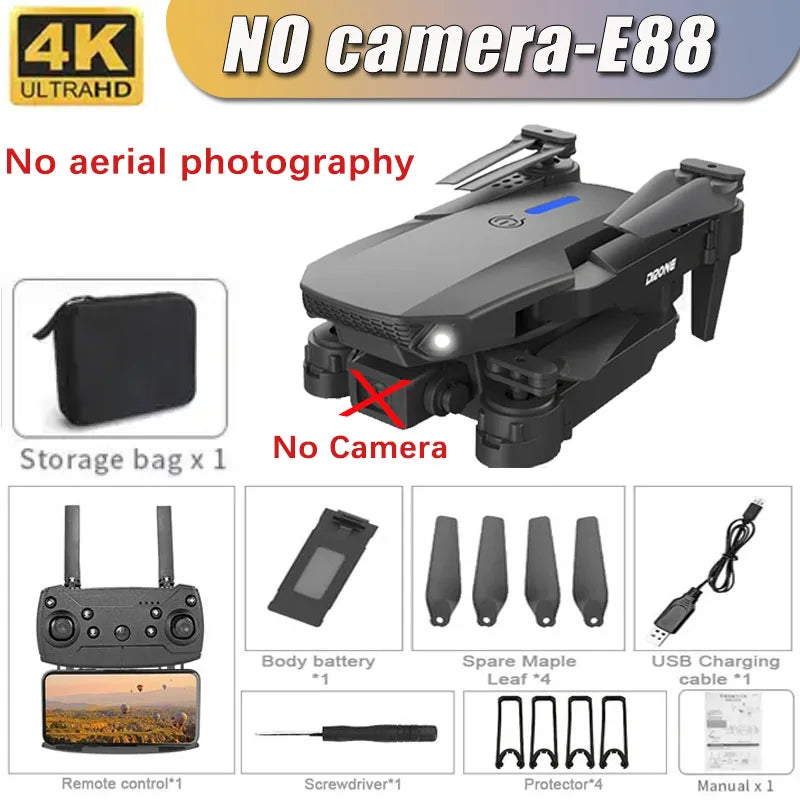 Drone E88 4K Wi-Fi FPV Dobrável com Câmera HD e Altitude Segura