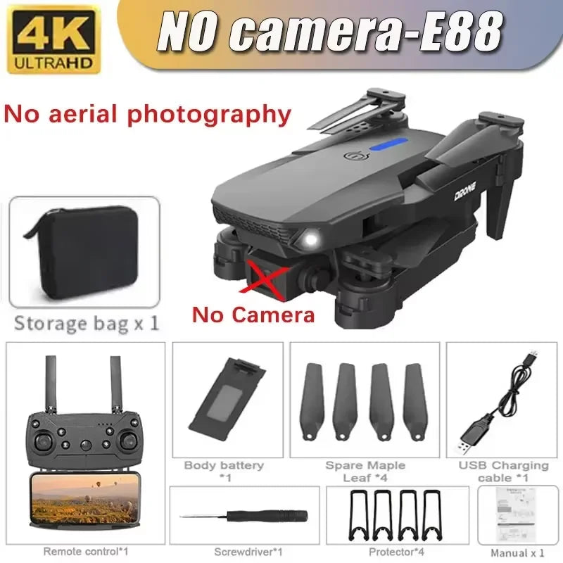 Drone E88 4K Wi-Fi FPV Dobrável com Câmera HD e Altitude Segura