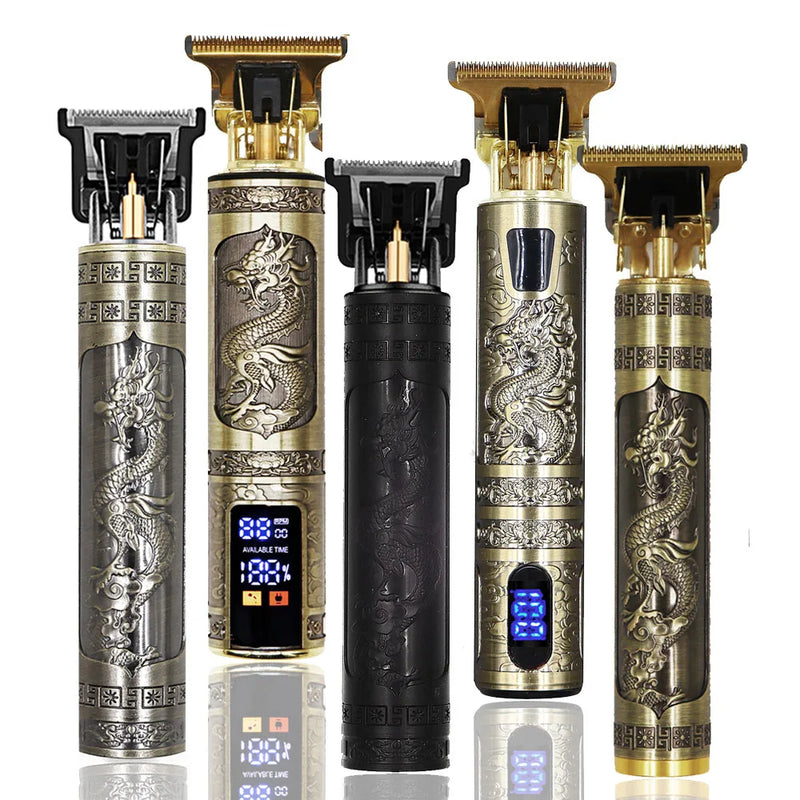 Máquina Profissional Dragão Acabamento Sem Fio Cabelo Barba Pezinho Personalizada Com Limitador de Lamina Ajustável Recarregável 4 Pentes Óleo Escovinha Kit Conjunto Aparador Acabamento