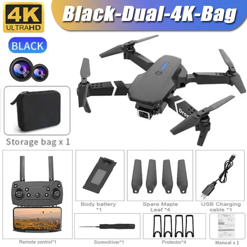 Drone E88 4K Wi-Fi FPV Dobrável com Câmera HD e Altitude Segura