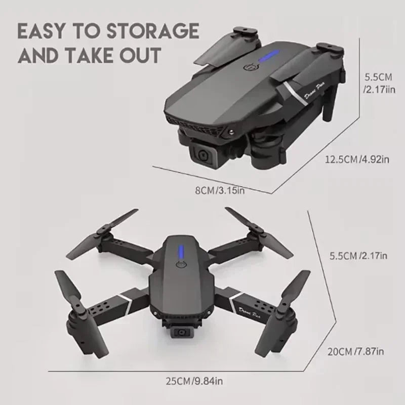Drone E88 4K Wi-Fi FPV Dobrável com Câmera HD e Altitude Segura
