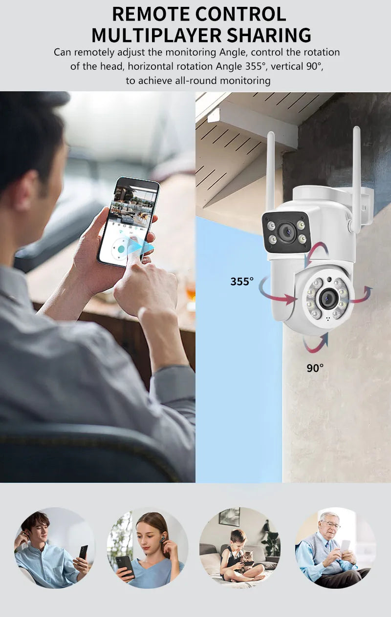 Câmera de Segurança Wi-Fi PTZ 6MP com Dupla Tela – Visão Noturna, Rastreamento Automático e Monitoramento Externo