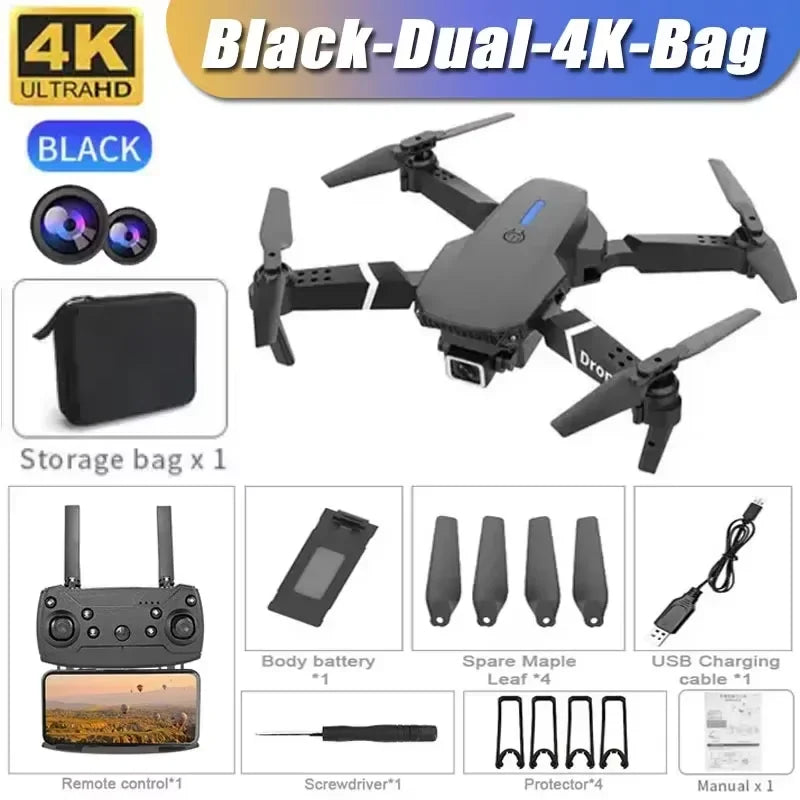 Drone E88 4K Wi-Fi FPV Dobrável com Câmera HD e Altitude Segura