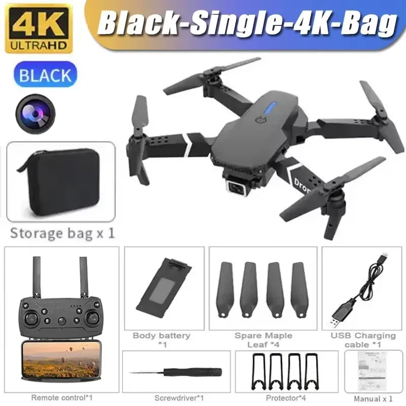 Drone E88 4K Wi-Fi FPV Dobrável com Câmera HD e Altitude Segura