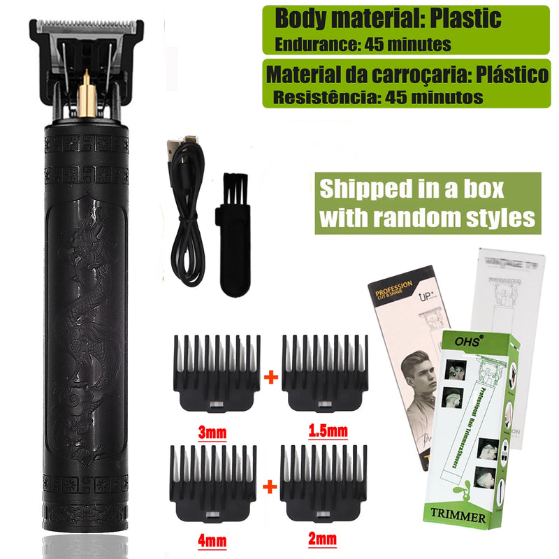 Máquina Profissional Dragão Acabamento Sem Fio Cabelo Barba Pezinho Personalizada Com Limitador de Lamina Ajustável Recarregável 4 Pentes Óleo Escovinha Kit Conjunto Aparador Acabamento