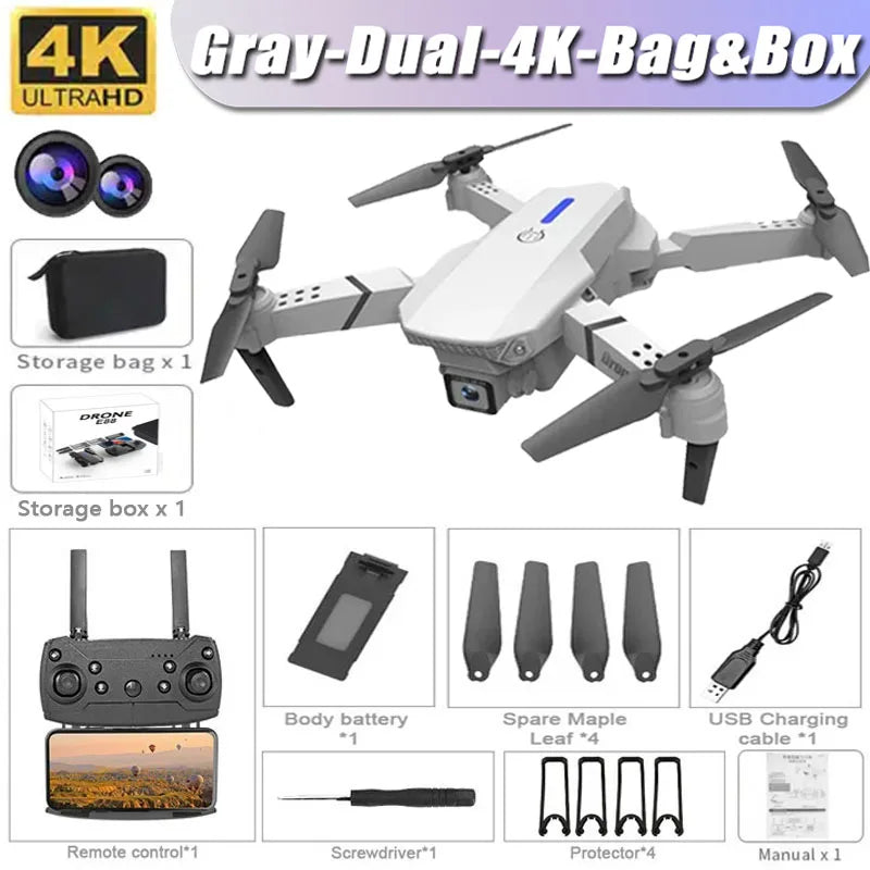 Drone E88 4K Wi-Fi FPV Dobrável com Câmera HD e Altitude Segura