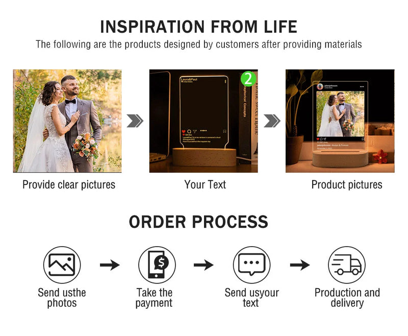 Luminária 3D Personalizada com Foto – Presente Criativo com Gravação para Casamento, Aniversário, Natal