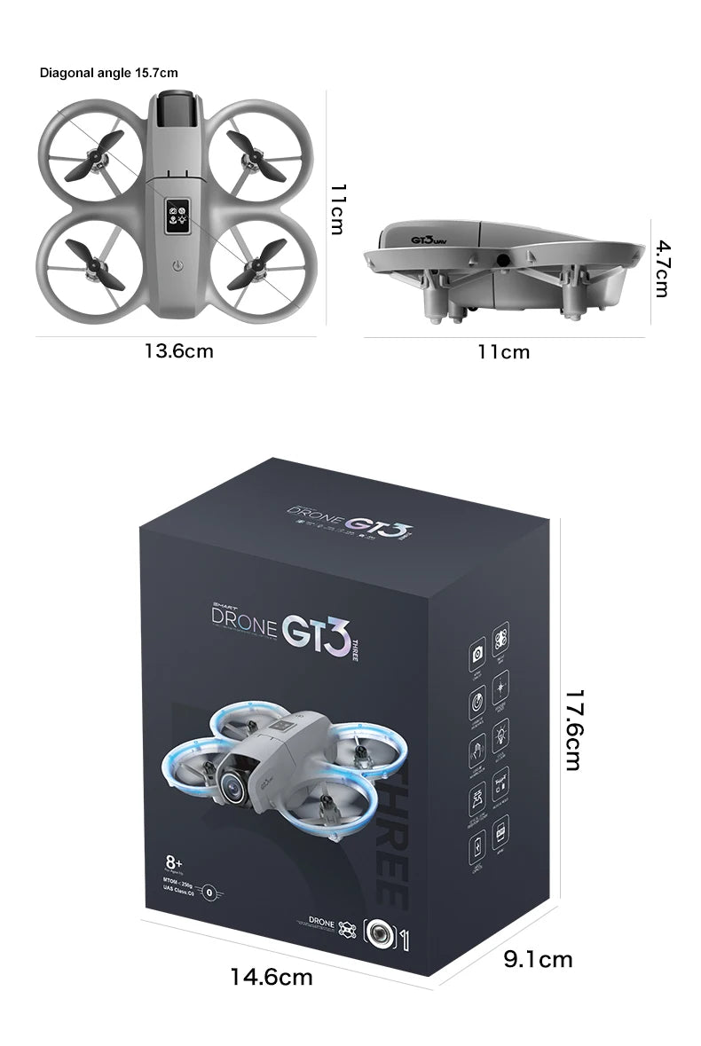 Drone GT3 MINI Original com Câmera Dupla 8K – Controle Remoto, GPS e Fotografia Aérea Profissional