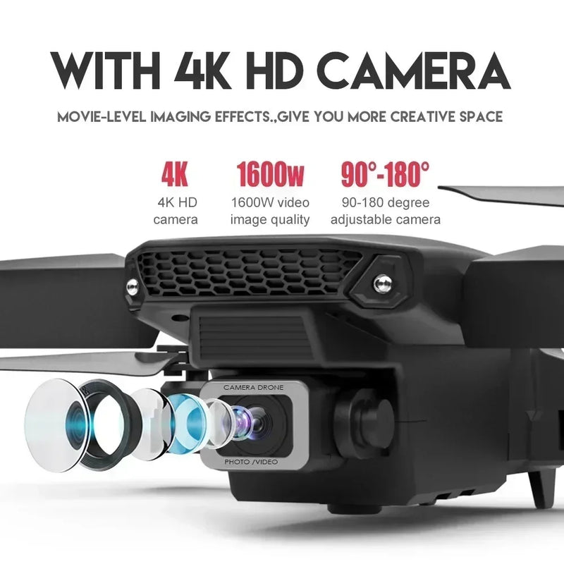 Drone E88 4K Wi-Fi FPV Dobrável com Câmera HD e Altitude Segura