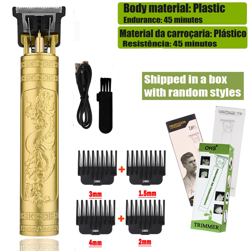 Máquina Profissional Dragão Acabamento Sem Fio Cabelo Barba Pezinho Personalizada Com Limitador de Lamina Ajustável Recarregável 4 Pentes Óleo Escovinha Kit Conjunto Aparador Acabamento
