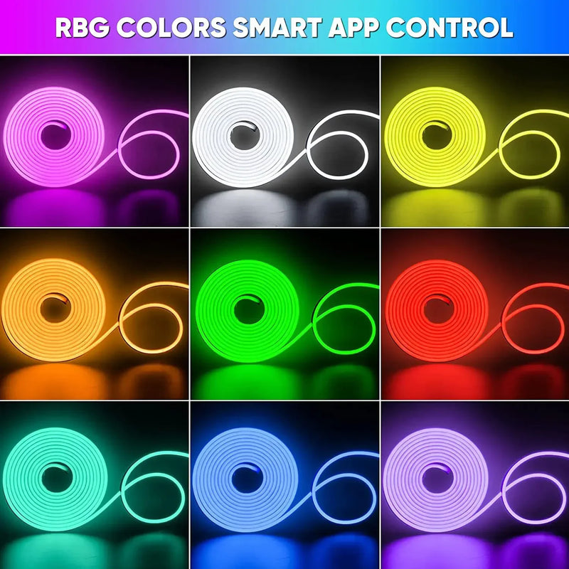 Fita LED Neon RGB – 1/2/3/5 Metros | IP65 à Prova d’Água | Controle Remoto via App Tuya | USB | Flexível para Decoração Residencial