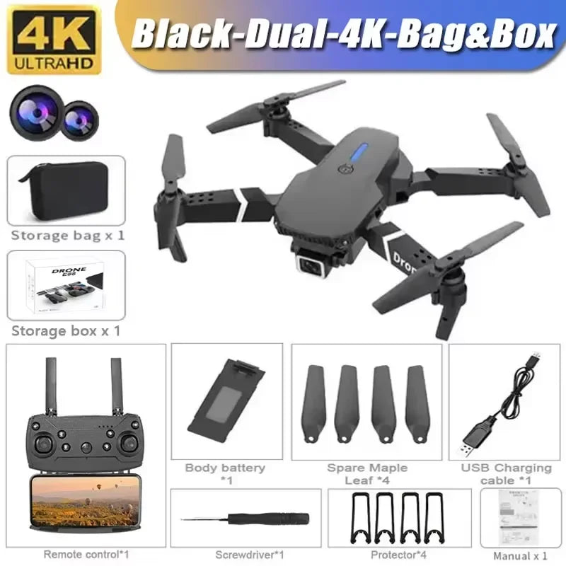 Drone E88 4K Wi-Fi FPV Dobrável com Câmera HD e Altitude Segura