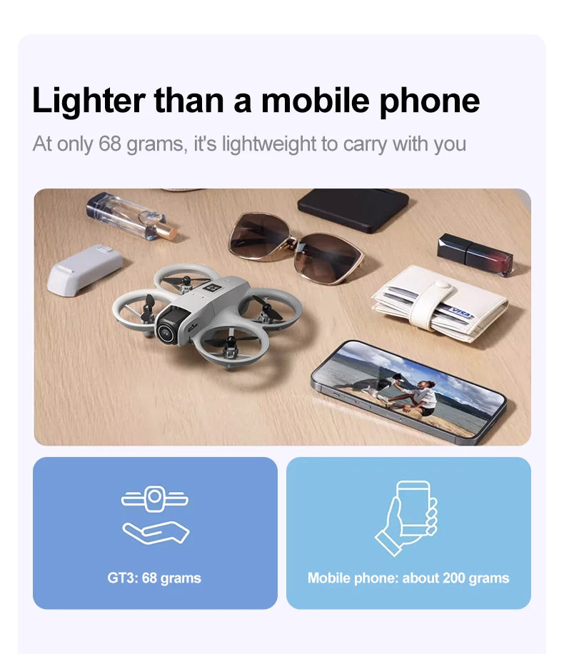 Drone GT3 MINI Original com Câmera Dupla 8K – Controle Remoto, GPS e Fotografia Aérea Profissional