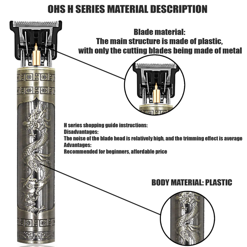 Máquina Profissional Dragão Acabamento Sem Fio Cabelo Barba Pezinho Personalizada Com Limitador de Lamina Ajustável Recarregável 4 Pentes Óleo Escovinha Kit Conjunto Aparador Acabamento