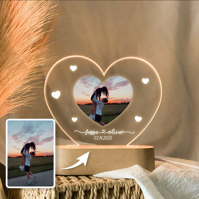 Luminária 3D Personalizada com Foto – Presente Criativo com Gravação para Casamento, Aniversário, Natal
